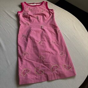 Talbots Pink Gingham Citrus Embroidered Sleeveless Mini Dress 2P Petite Sundress